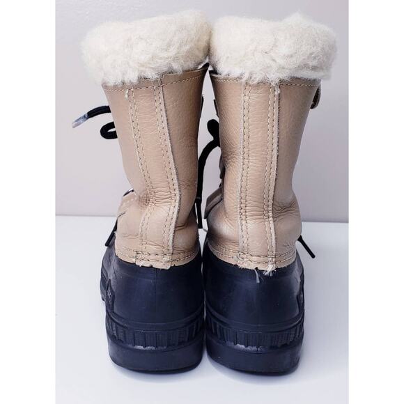 SOREL Kid's Size 2 Insulated Waterproof Winter Snow Boots Leather Rubber Beige - Picture 4 of 16